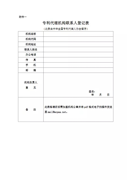 中華全國專利代理人協(xié)會：3月3日前需提交專利代理機構聯(lián)系人信息!