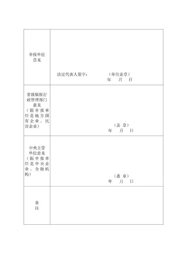 國家版權局：統(tǒng)一啟用全國版權示范城市、示范單位等申報表通知（附申請表）