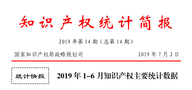 2019年上半年1-6月「專利、商標(biāo)、地理標(biāo)志」等統(tǒng)計(jì)數(shù)據(jù)