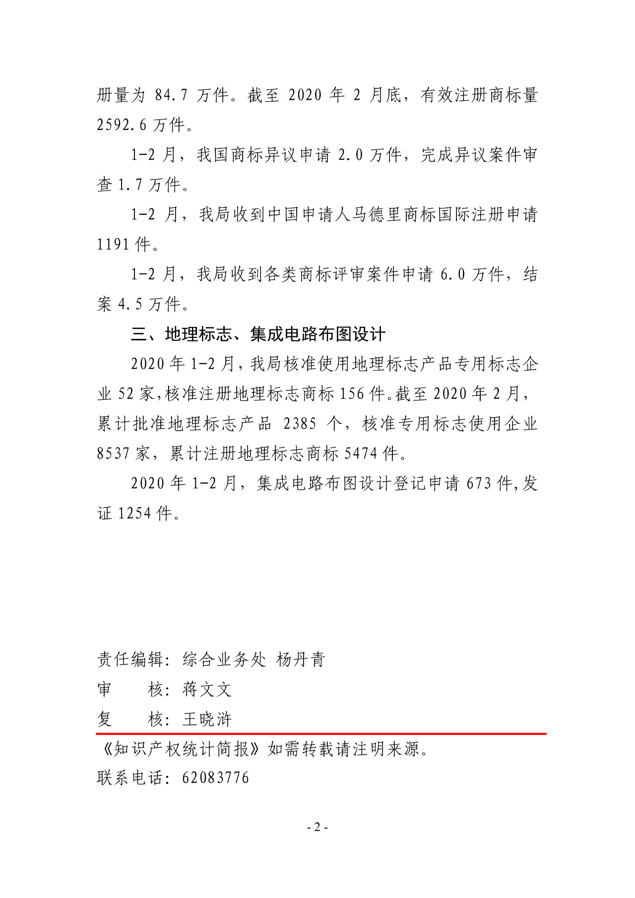 剛剛！國(guó)知局公布2020年1-2月專利、商標(biāo)、地理標(biāo)志等統(tǒng)計(jì)數(shù)據(jù)