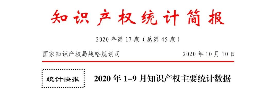 2020年1--9月知識(shí)產(chǎn)權(quán)主要統(tǒng)計(jì)數(shù)據(jù)（附9月數(shù)據(jù)）