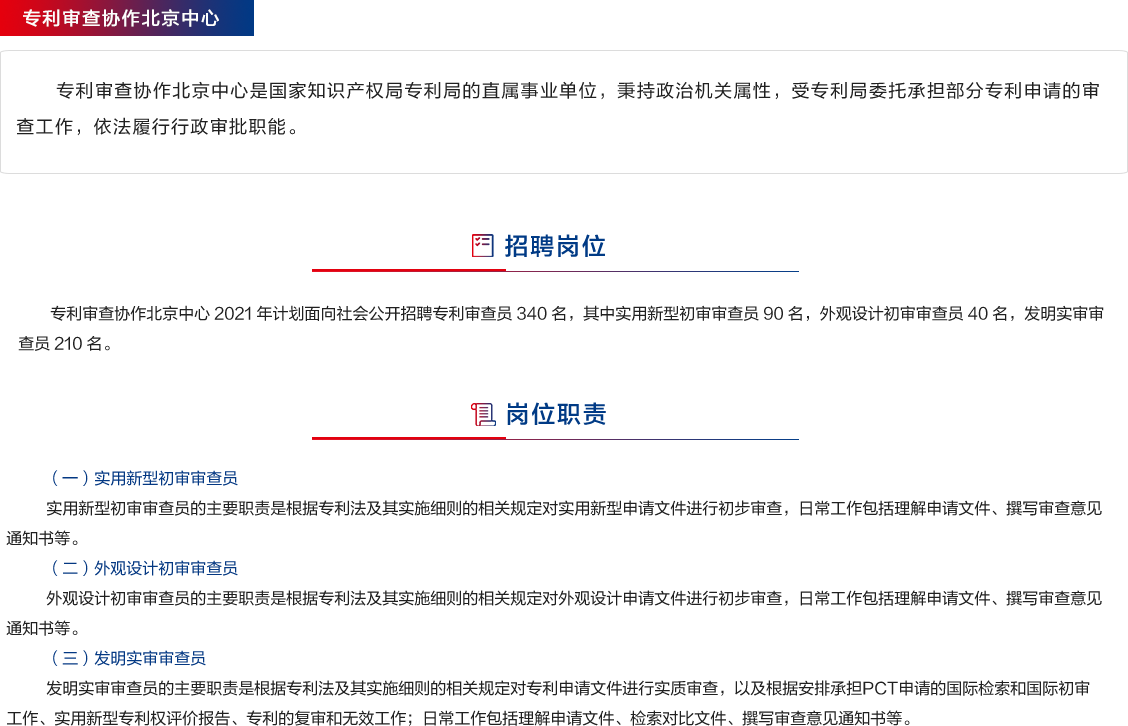 招聘專利審查員2440人?。ǜ焦?amp;職位）