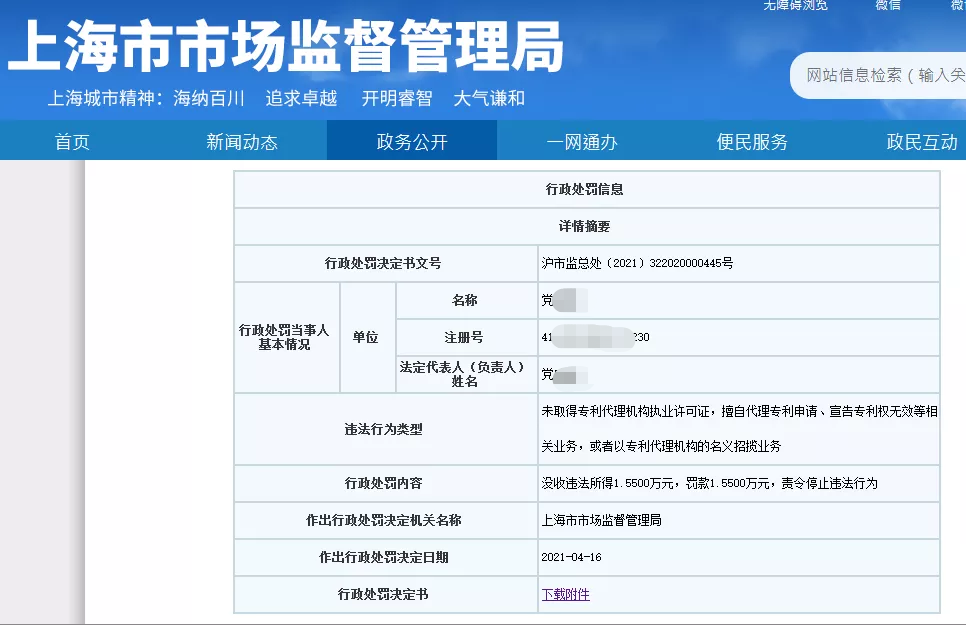 處罰匯總！上海2021年上半年因知識產(chǎn)權(quán)被罰的代理機構(gòu)或公司