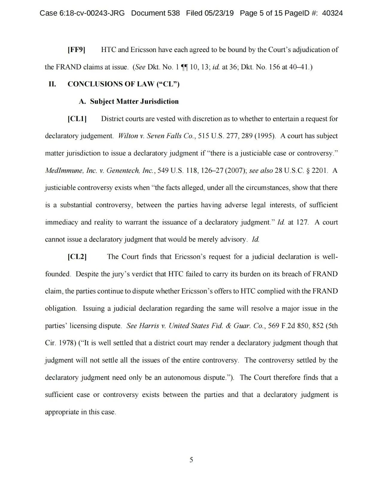 美國第五巡回上訴法院二審判決認定愛立信符合FRAND承諾