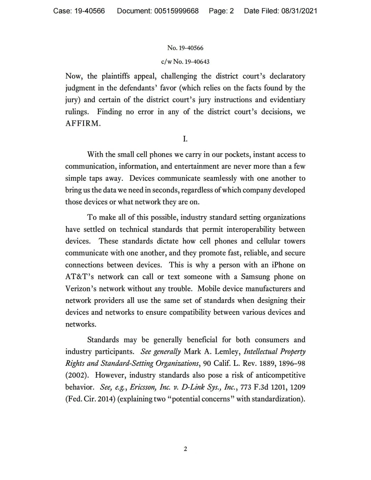 美國第五巡回上訴法院二審判決認定愛立信符合FRAND承諾