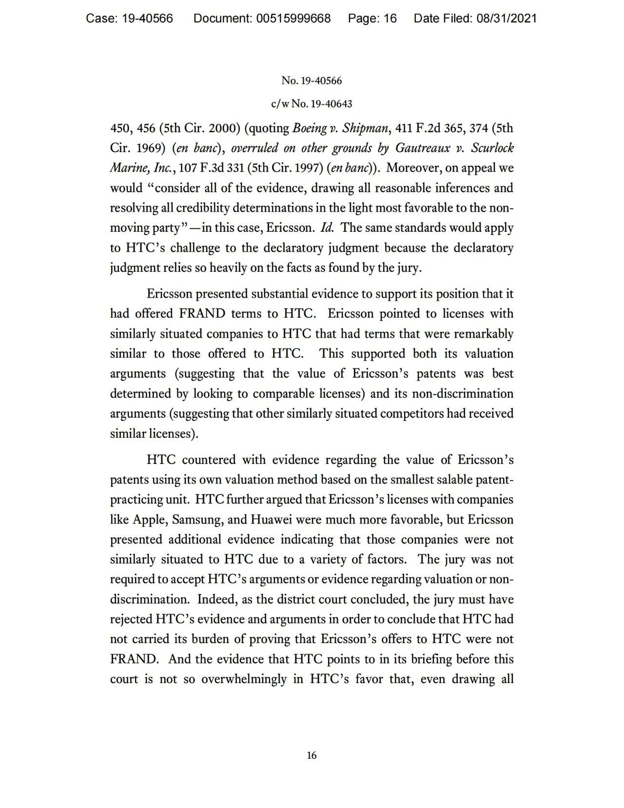 美國第五巡回上訴法院二審判決認定愛立信符合FRAND承諾