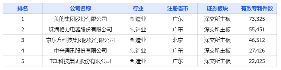 中國(guó)上市公司有效專利排行榜TOP100