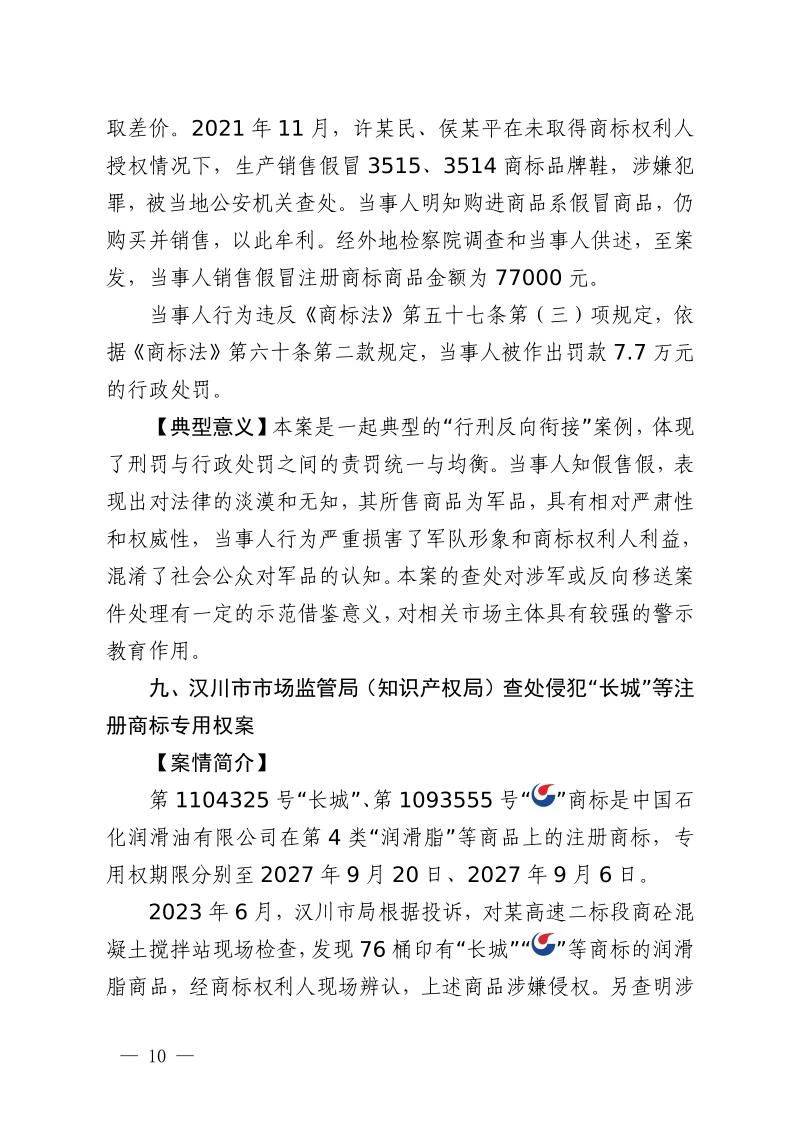 湖北省2023年度知識產(chǎn)權(quán)（商標(biāo)）行政保護十大典型案例發(fā)布！