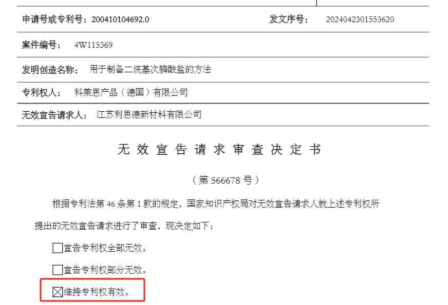 卷土重來！江蘇一企業(yè)再度被全球領先化工公司起訴專利侵權(quán)